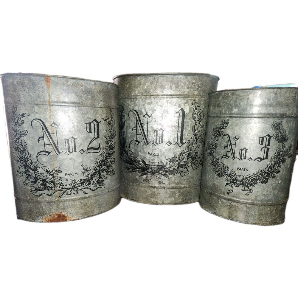 BGOHOM Paris Nesting Galvanized Metal Tin Bucket Vases Cans , Set 3